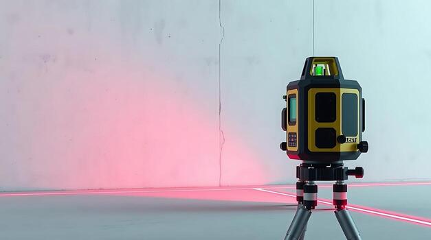 Precision laser level projecting bright red lines for accurate construction layout and alignment on job site photo