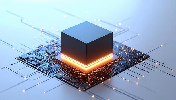 Modern technology chip radiating power, showcasing innovation and cutting-edge computing in sleek design for tech advancements photo