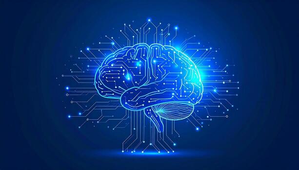 Glowing Futuristic Brain Design Featuring Intricate Neural Patterns and Radiant Light Effects Symbolizing Advanced Artificial Intelligence photo