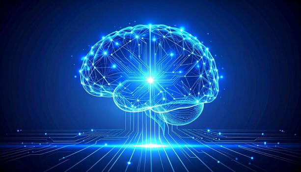 Stunning digital brain with glowing nodes and circuits representing innovation, artificial intelligence, and cutting edge technology photo