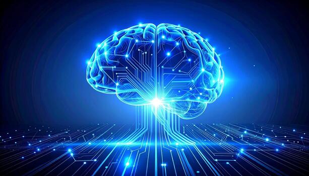Vibrant Brain Circuit Design With Glowing Neural Pathways and Intricate Electronic Patterns Representing Modern Technology photo