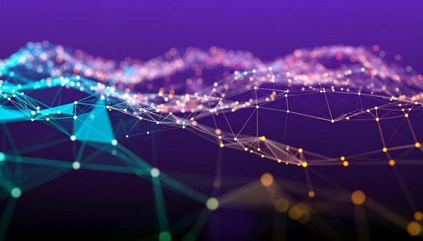 Dynamic network connections with glowing nodes for cutting-edge technology or science concepts and vibrant digital innovations photo