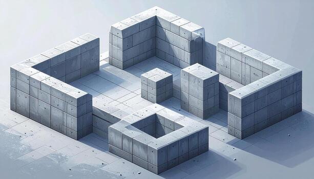 Abstract architectural concrete structures create a modern minimalist design with geometric shapes and shadows photo