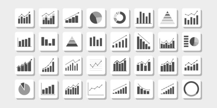 Collection of graph and chart icons vector