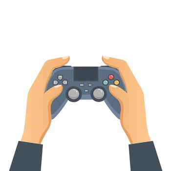 Hands holding a video game controller vector