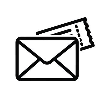 Black and White Line Art Illustration of an Envelope with a Ticket or Voucher Partially Extending from It vector