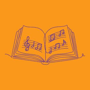 Open book with musical notes on pages, symbolizing music, learning, and artistic expression in a creative setting vector