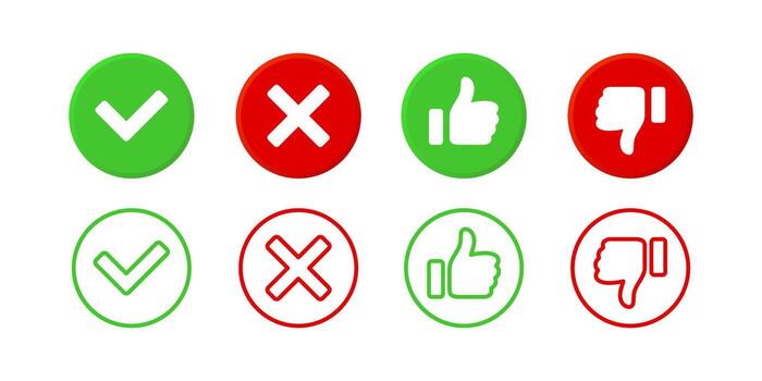 Check marks like and dislike icons set vector