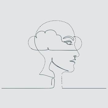 Minimalist continuous line drawing of a woman's profile with glasses on a light gray emphasizing simplicity and elegance vector