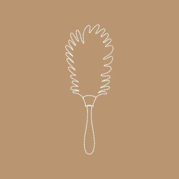 Stylized outline of a hairbrush with a curved handle and bristles depicted with dotted lines on a neutral vector