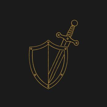 estilizado digital línea Arte de un proteger y espada simbolizando proteccion y defensa con un moderno minimalista diseño vector