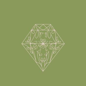 elegante geométrico modelo con floral y remolino motivos formando un simétrico diseño en un apagado verde vector