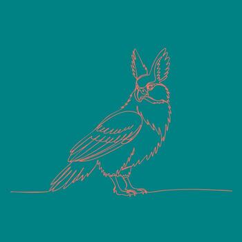 Minimalist Line Drawing of a Mythical Creature with a Crowned Head and Detailed Feathers on a Solid vector