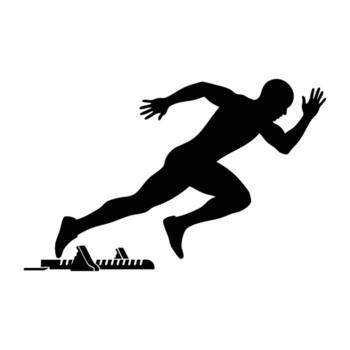 dinámica silueta de un sprinter en comenzando posición en un llanura enfatizando velocidad y atletismo vector