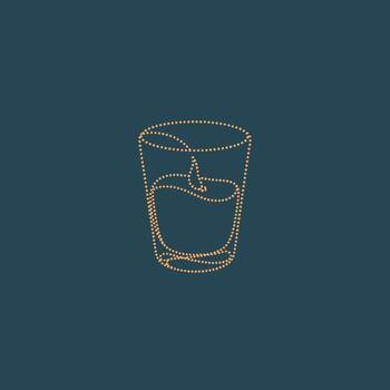 minimalista contorno de un vaso con líquido y hielo cubitos en un oscuro , enfatizando sencillez y elegancia en diseño vector