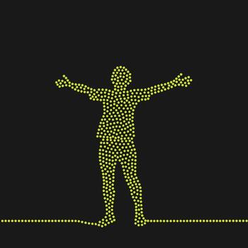 Human silhouette composed of luminous dots with arms outstretched against a dark , creating a futuristic and abstract visual effect vector