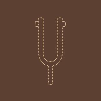 Minimalist design featuring a dotted outline of a tuning fork on a solid brown , emphasizing simplicity and elegance vector