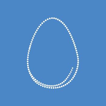 Elegant minimalist composition featuring a delicate string of white pearls arranged in a teardrop shape on a solid blue vector
