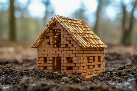 A small house made out of clay in the middle of a field photo