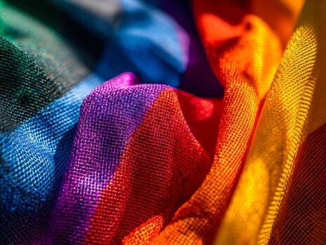 Vibrant multicolored fabric with shimmering texture and intricate weave pattern photo