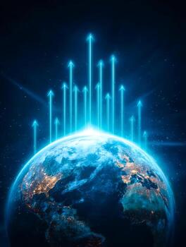 Digital connectivity and global data transfer visualization from space photo