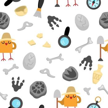 Excavation tools and fossils pattern vector
