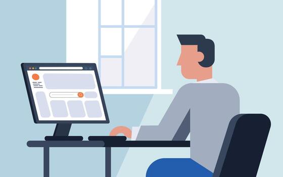 hombre hojeada Internet a escritorio vector