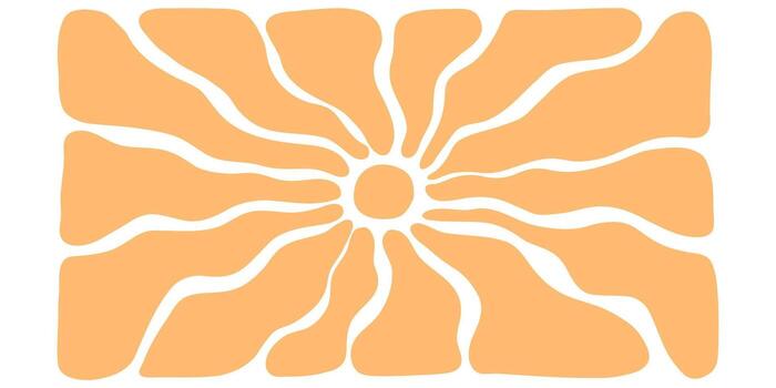 Retro sunshine burst pattern, wavy stripes and geometric rays in yellow tones. Abstract 70s summer background with funky circular shapes and groovy sunlight texture. vector