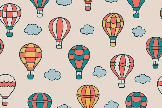Seamless pattern of bright multi-colored balloons in doodle style on a light background. vector