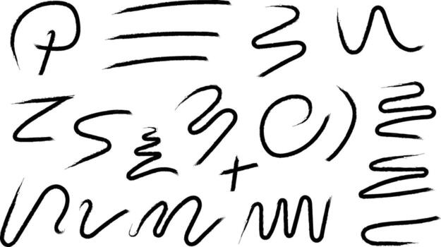 Hand drawn abstract scribbles and curved wavy lines artistic collection vector