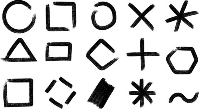 Minimalist hand drawn geometric shapes and abstract icons on white background vector