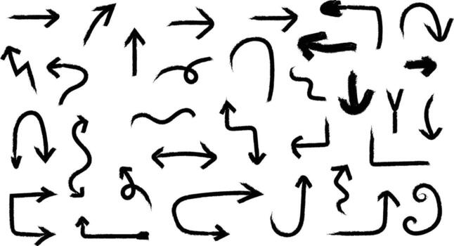 Hand drawn arrow shapes collection pointing in multiple creative directions vector
