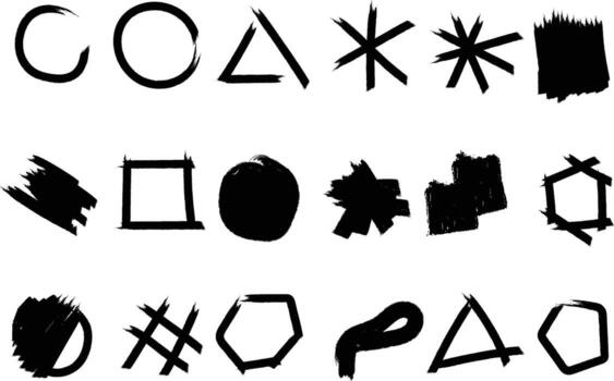 Modern hand drawn geometric shapes and expressive abstract marks on white background vector