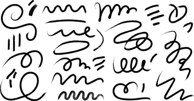 Hand drawn abstract swirl lines and scribble elements for graphic design vector