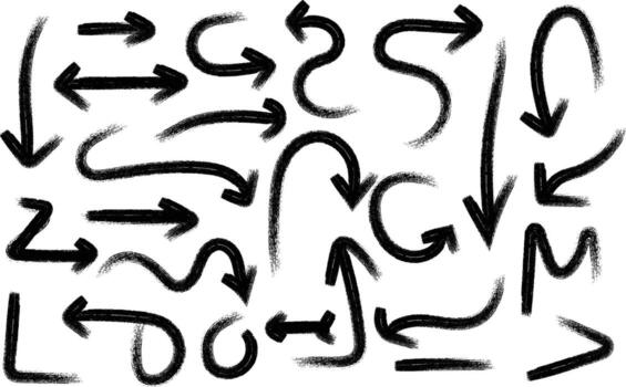 Grunge style hand drawn directional pointers and arrows on clean white background vector
