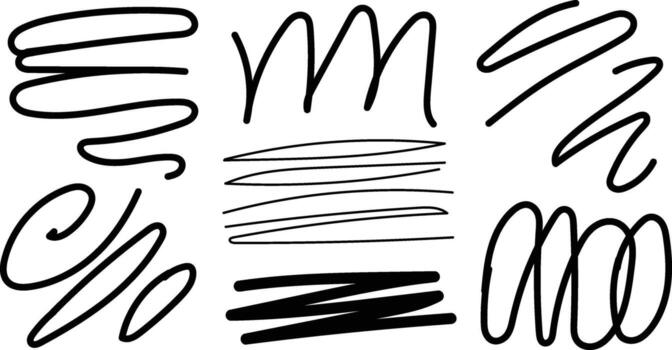 Creative abstract scribble lines and shapes collection on clean white background vector
