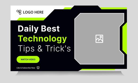 Trendy daily technology tips and tricks thumbnail banner design, daily photography learning tips and techniques cover banner design, editable eps 10 file format vector