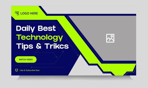 Editable trendy technology tips and tricks thumbnail banner design, daily photography learning tips and techniques cover banner design, editable eps 10 file format vector