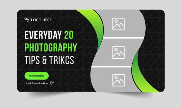 Editable daily photography tips and tricks thumbnail banner design, daily photography learning tips and techniques cover banner design, editable eps 10 file format vector