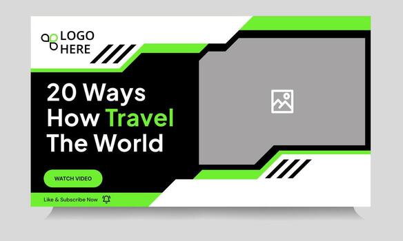 Customizable youtube tutorial thumbnail banner template design, travel guide eps thumbnail banner design vector