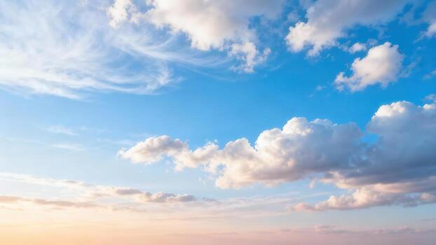 Soft clouds drift across a vast blue sky with a gentle gradient. photo