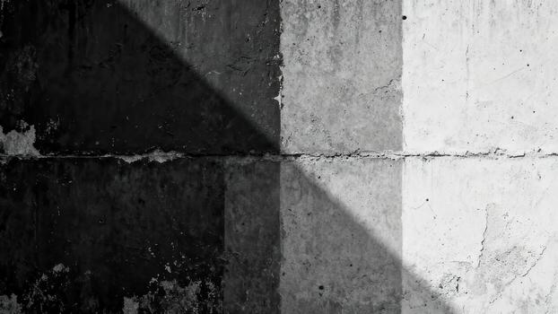 Stark contrast of light and shadow dramatically divides a textured, rough masonry surface photo