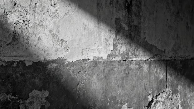 Rough, damaged concrete surface displays peeling texture under contrasting shadow lines photo