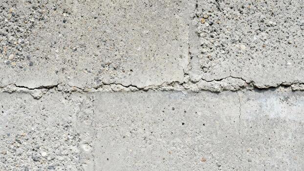 Weathered gray concrete surface displays a distinct horizontal fissure indicating material stress photo