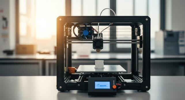 3 d printer in operation creating a small object photo