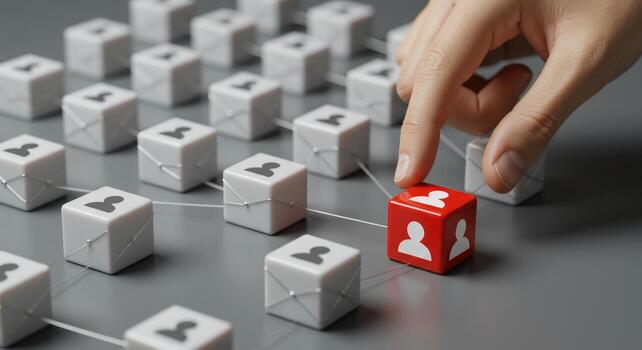 Social network connection structure with a red leadership node photo