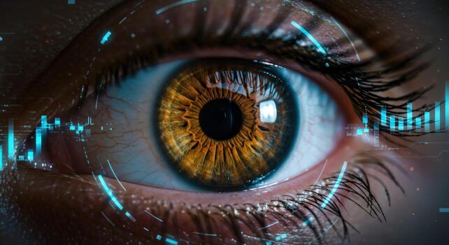 Human eye with digital interface and data visualization overlay photo