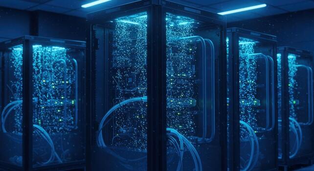 Server rack system network infrastructure for data processing and storage photo