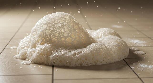 Exploding foam chemical reaction experiment on tiled surface photo