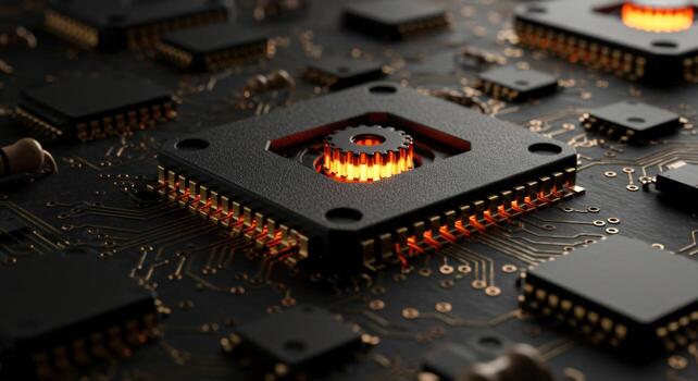 Computer processor microchip circuit board technology photo